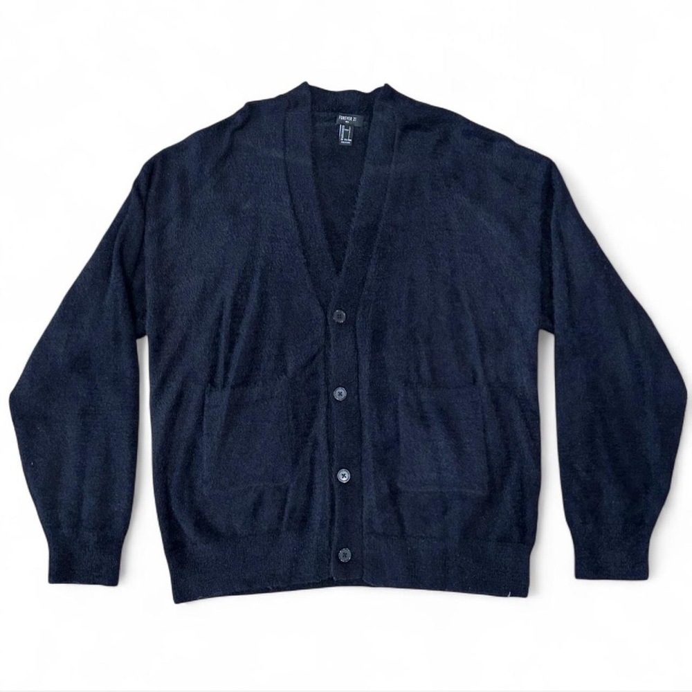 Men's Fuzzy Black Cardigan Sweater
